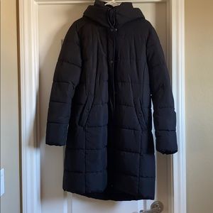 Long black puff coat